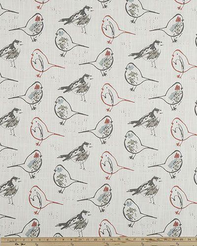 1 yard cut Bird Toile Scarlet Slub Canvas