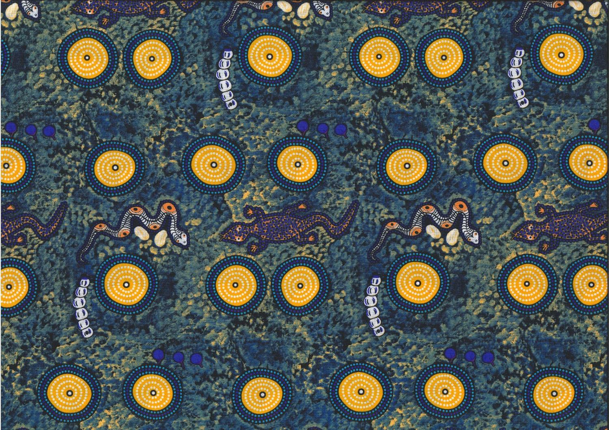 Snake Goanna Bush Tucker Blue - Quilted Strait