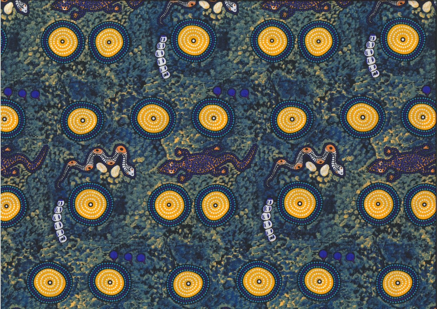 Snake Goanna Bush Tucker Blue - Quilted Strait