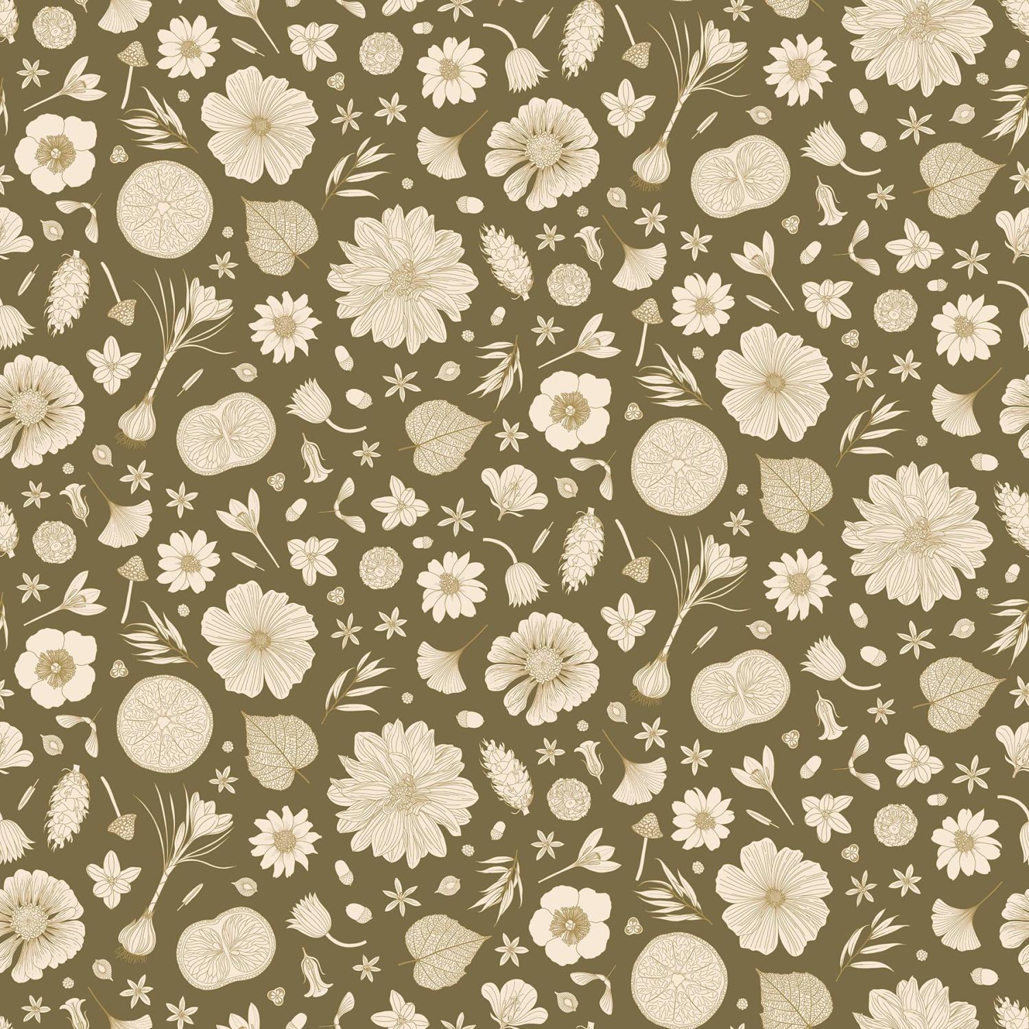 The Botanist 90877-74 Etching Olive - Quilted Strait