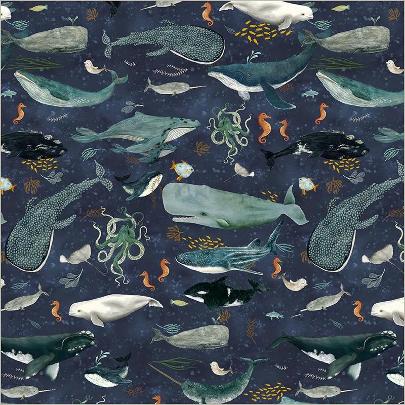 Deep Blue 55255D-1 Creatures of the Sea Deep Blue - Quilted Strait