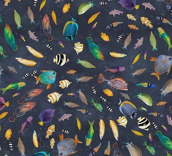 Deep Blue 55257D-1 hoal of Fish Deep Blue - Quilted Strait