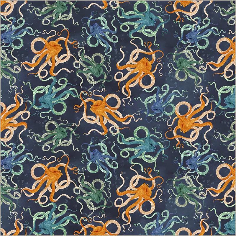 Deep Blue 55258D-1 Octopodes Deep Blue - Quilted Strait