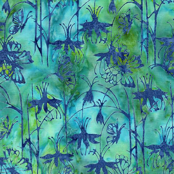 Enchanted Flutter 02840 Fuchia Butterfly Multi Blue Green Marbles - Quilted Strait