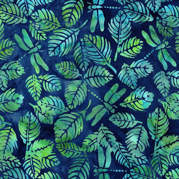Enchanted Flutter 05840 Dragonfly Leaves Multi Blue Green Marbles - Quilted Strait