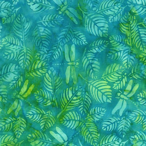 Enchanted Flutter 05970 Dragonfly Leaves Teal Parakeet - Quilted Strait