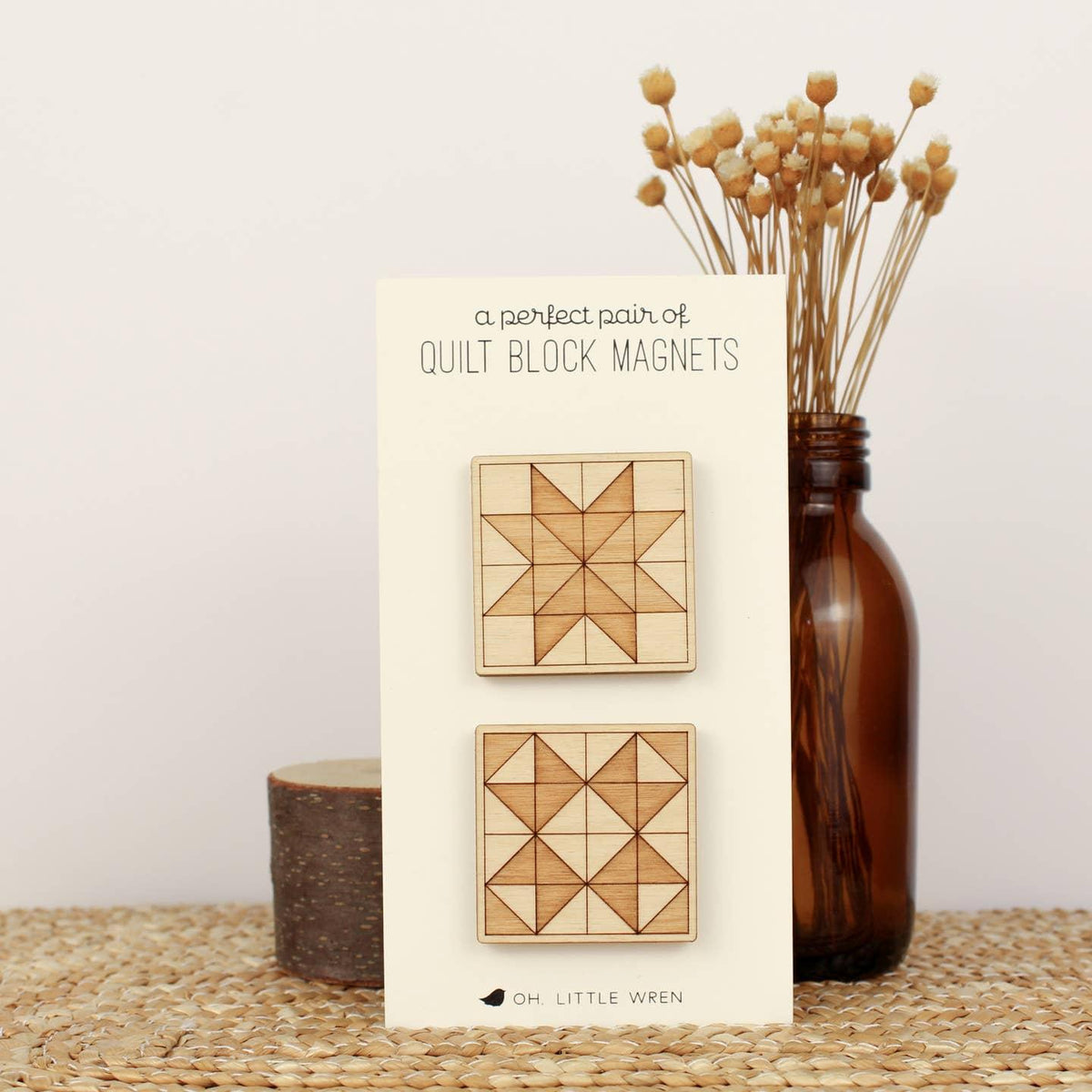 Set of 2 Wood Quilt Magnets (FM)