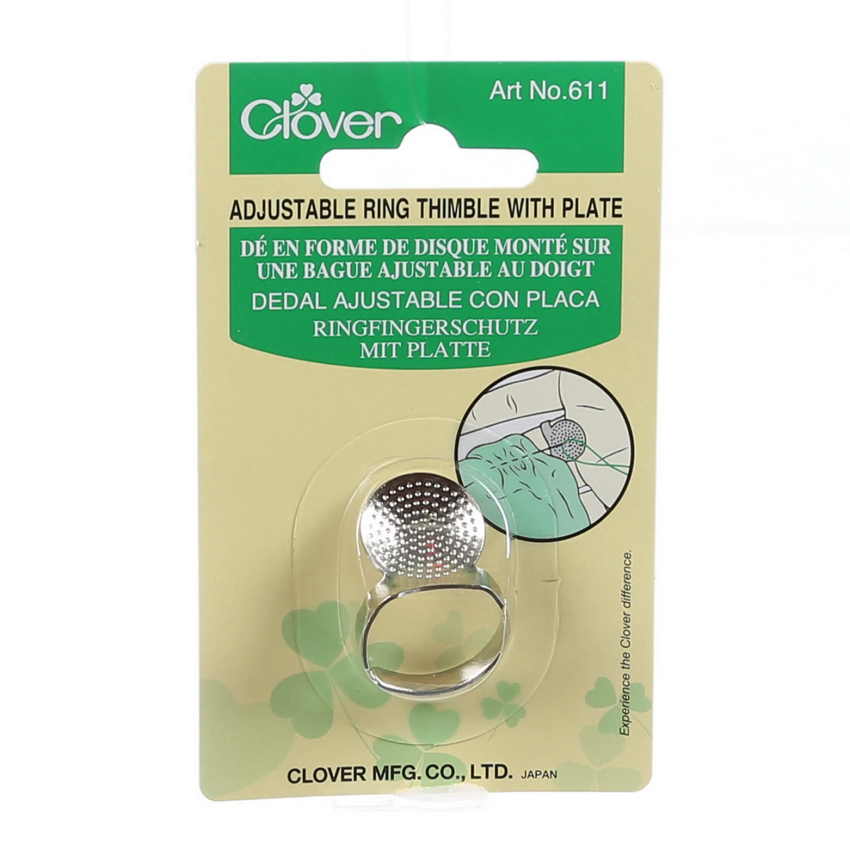 Clover Adjustable Ring Thimble with plate - Quilted Strait