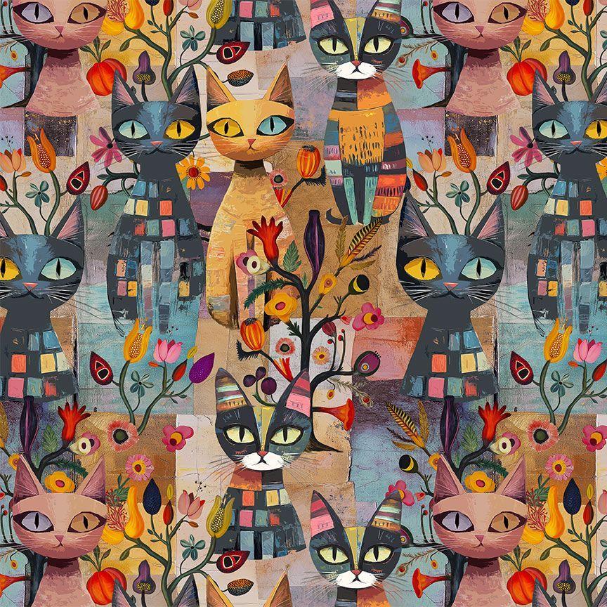 Feline Folk CD4483 Packed Cat & Floral Bright