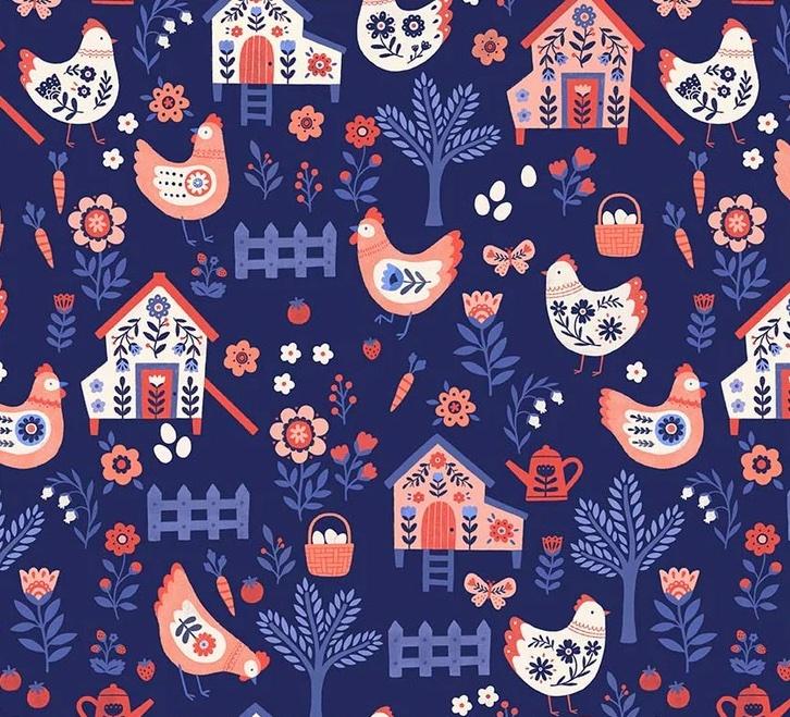 Folky Chicken 55237-2 Chicken Co-op Indigo - Quilted Strait