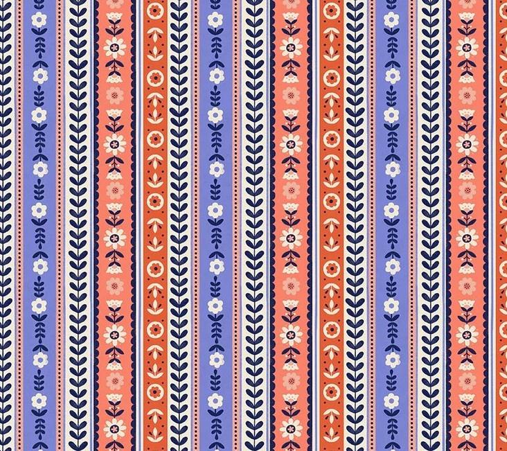 Folky Chicken 55239-5 Ribbon Stripe Cobalt - Quilted Strait