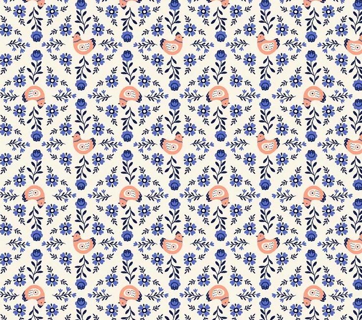 Folky Chicken 55240-3 Chicks in a Row Cream - Quilted Strait