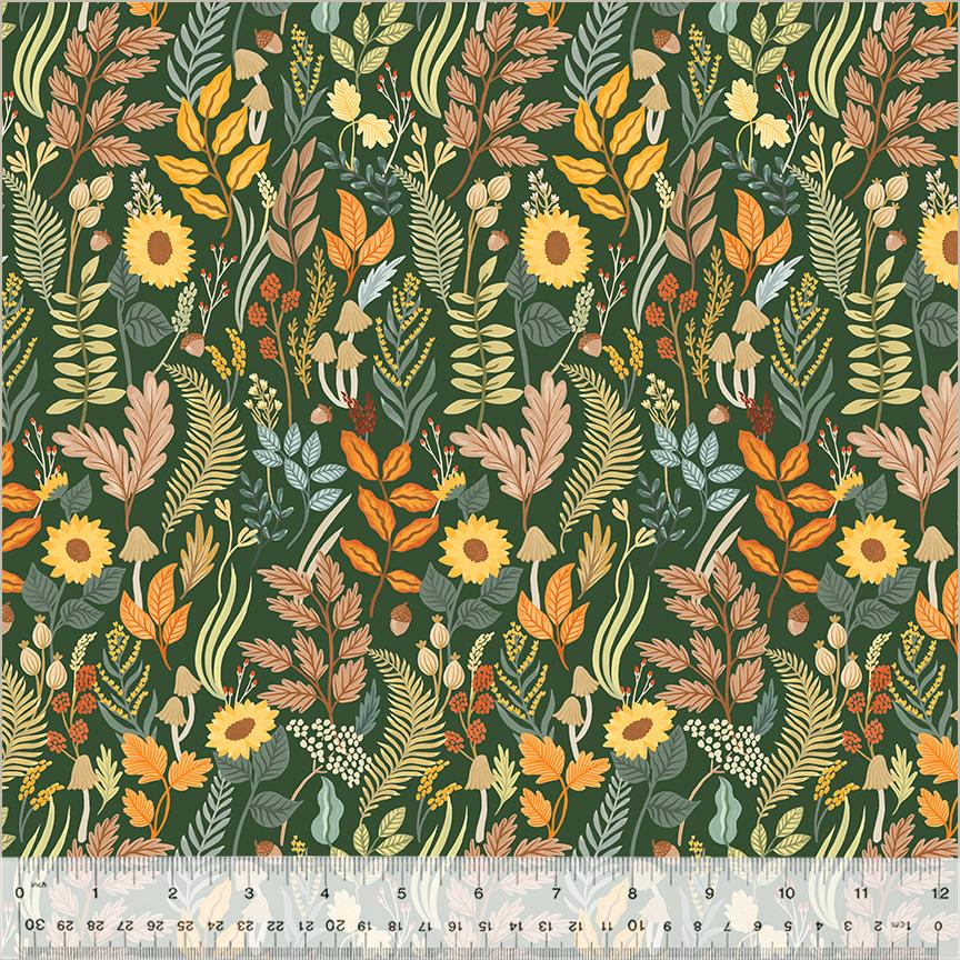 Harvest Gathering 54079-7 Foraged Leaves Evergreen - Quilted Strait