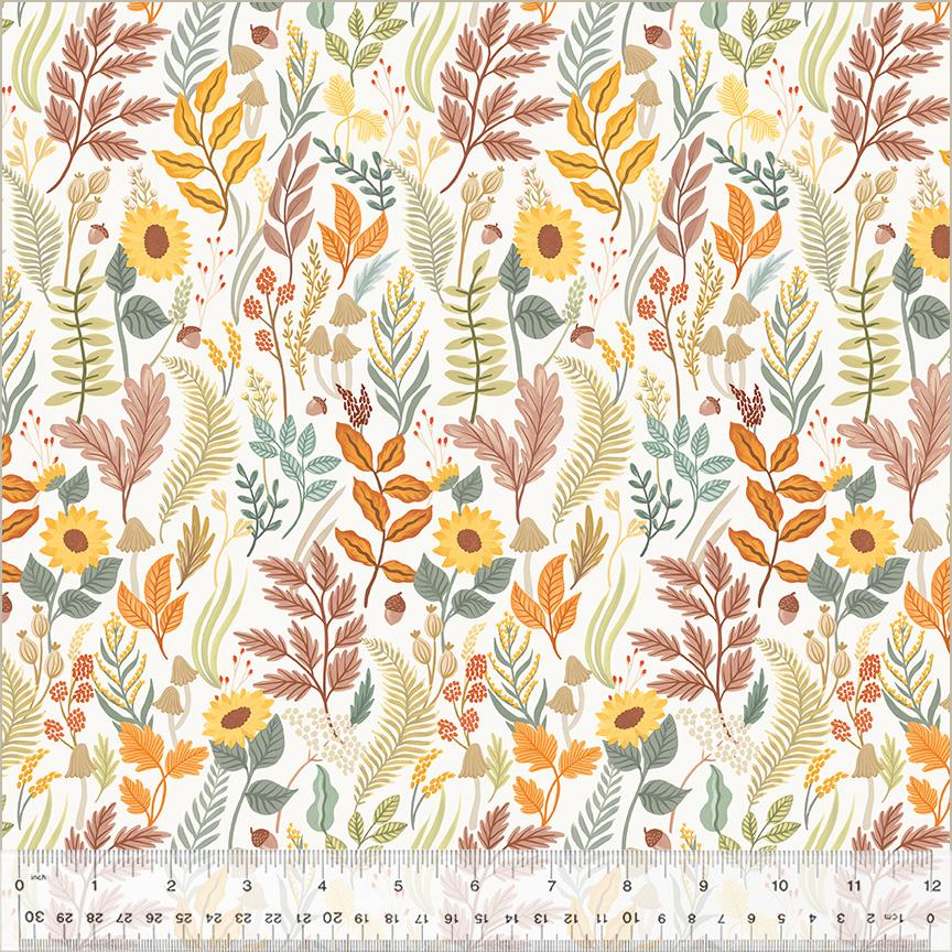 Harvest Gathering 54079-6 Foraged Leaves Cloud White - Quilted Strait