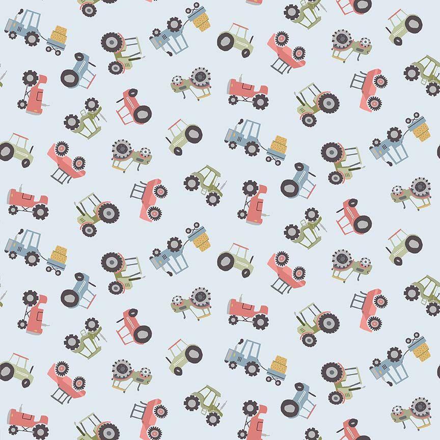Hogs & Kisses Blue Flannel with Tractors - Quilted Strait