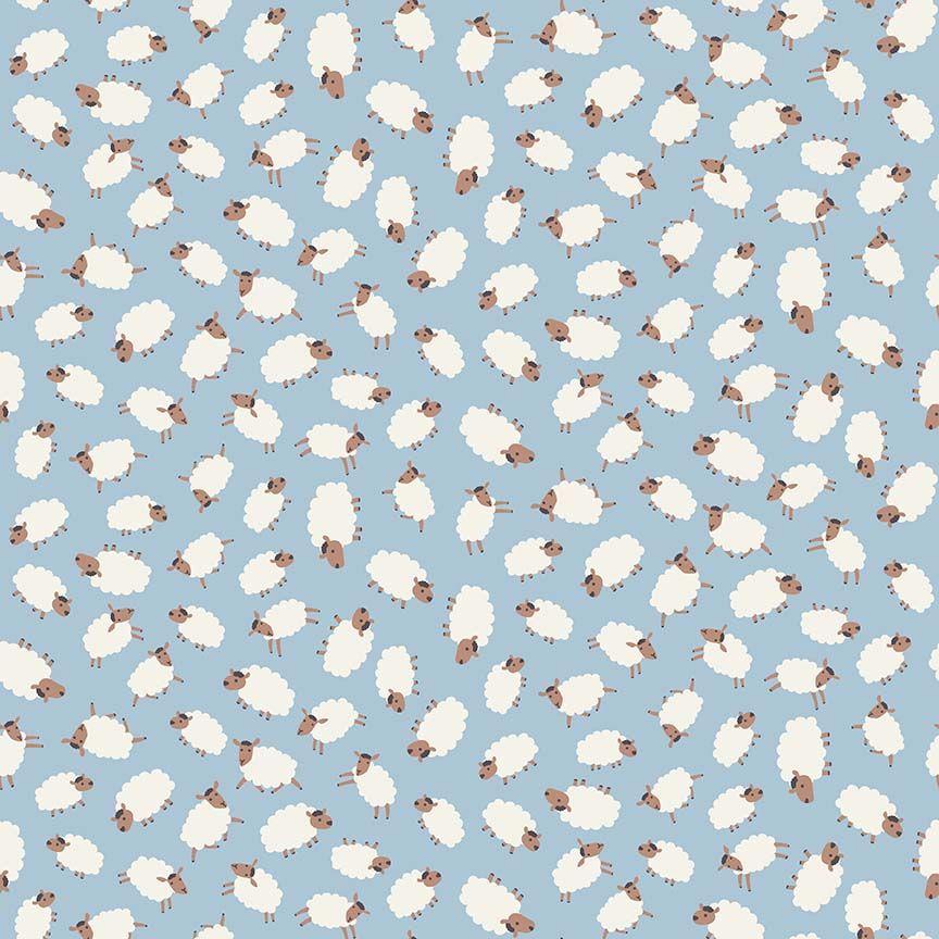 Hogs & Kisses Flannel - Blue with White Sheep - Quilted Strait