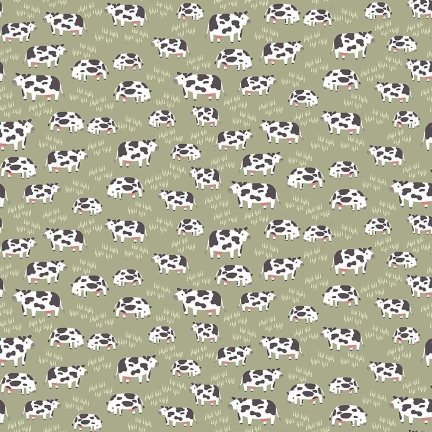 Hogs & Kisses Flannel Cows with Green Background - Quilted Strait