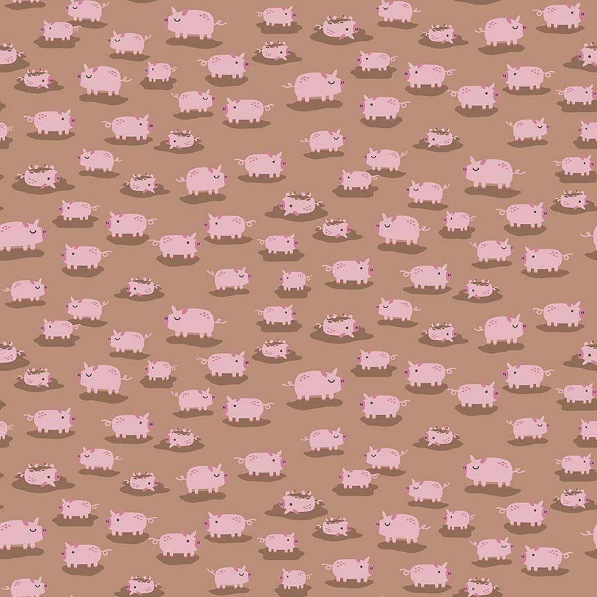 Hogs & Kisses Ginger Flannel with Pink Pigs - Quilted Strait