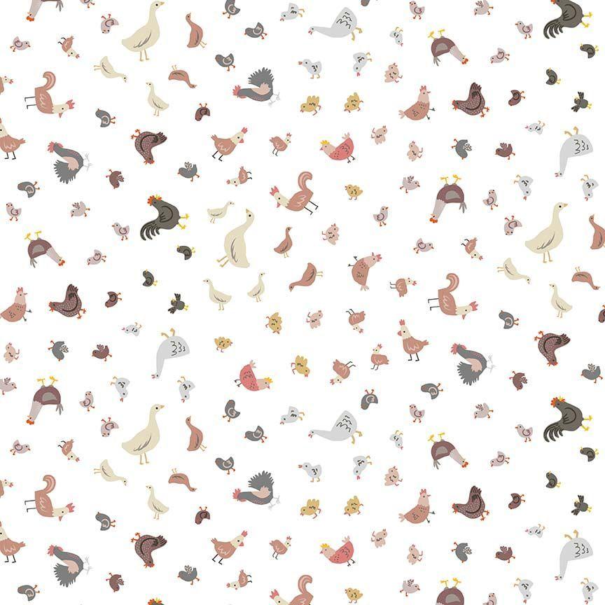 Hogs & Kisses White Flannel with Ducks and Chicks - Quilted Strait