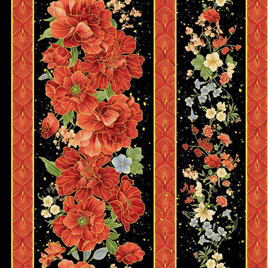 Imperial Bloom CM4372 Asian Floral 11" Stripe Metallic Black