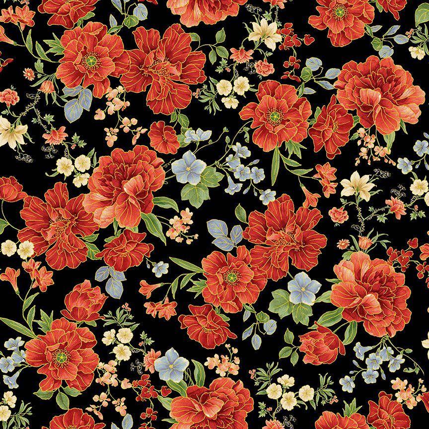 Imperial Bloom CM4374 Asian Medium Floral Metallic Black