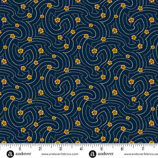 Indigo Cheddar 1141-B Indigo Swirly Dots