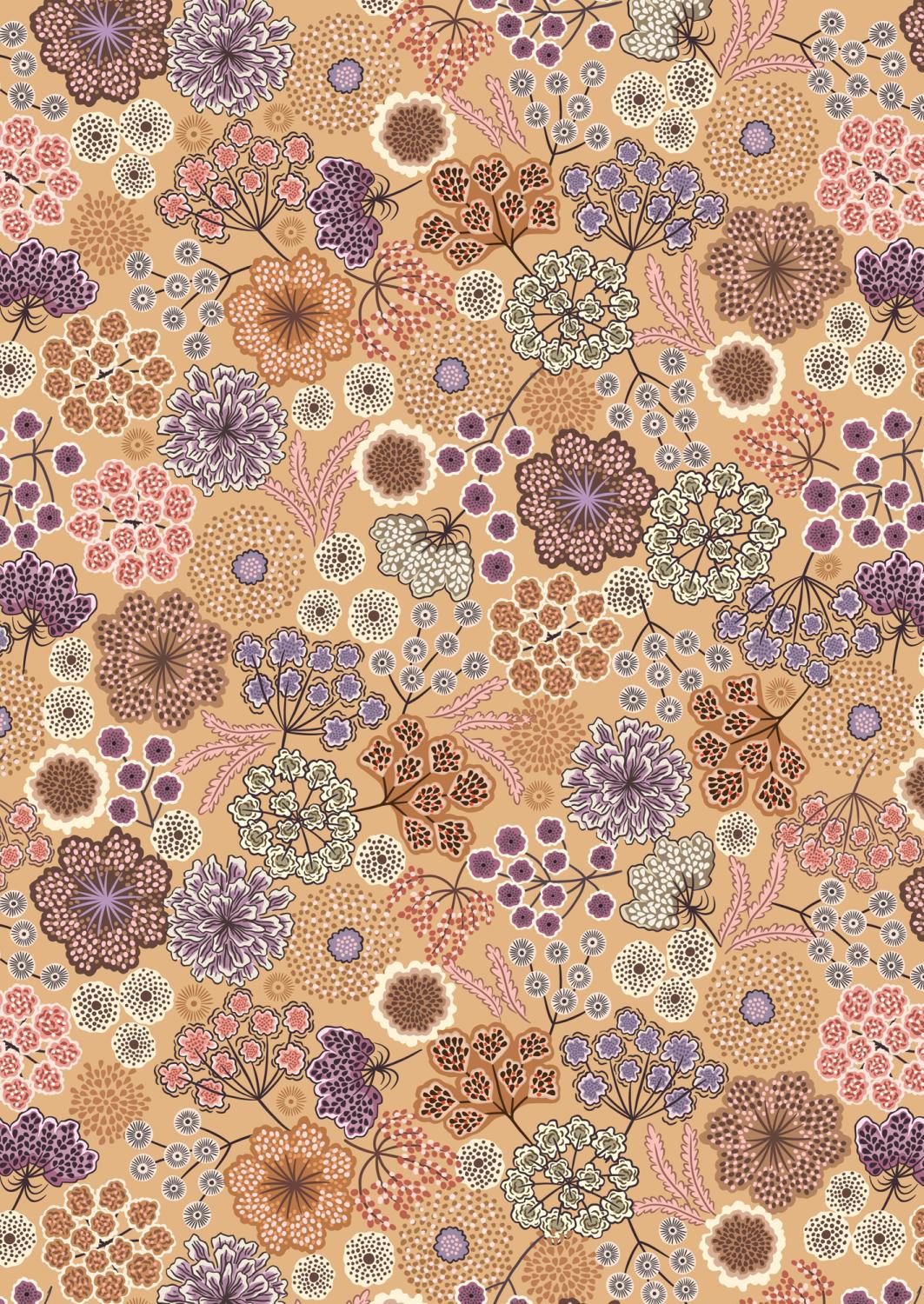 Jardin d&#39;Automne 926B Large Autumn Floral on Warm Tan