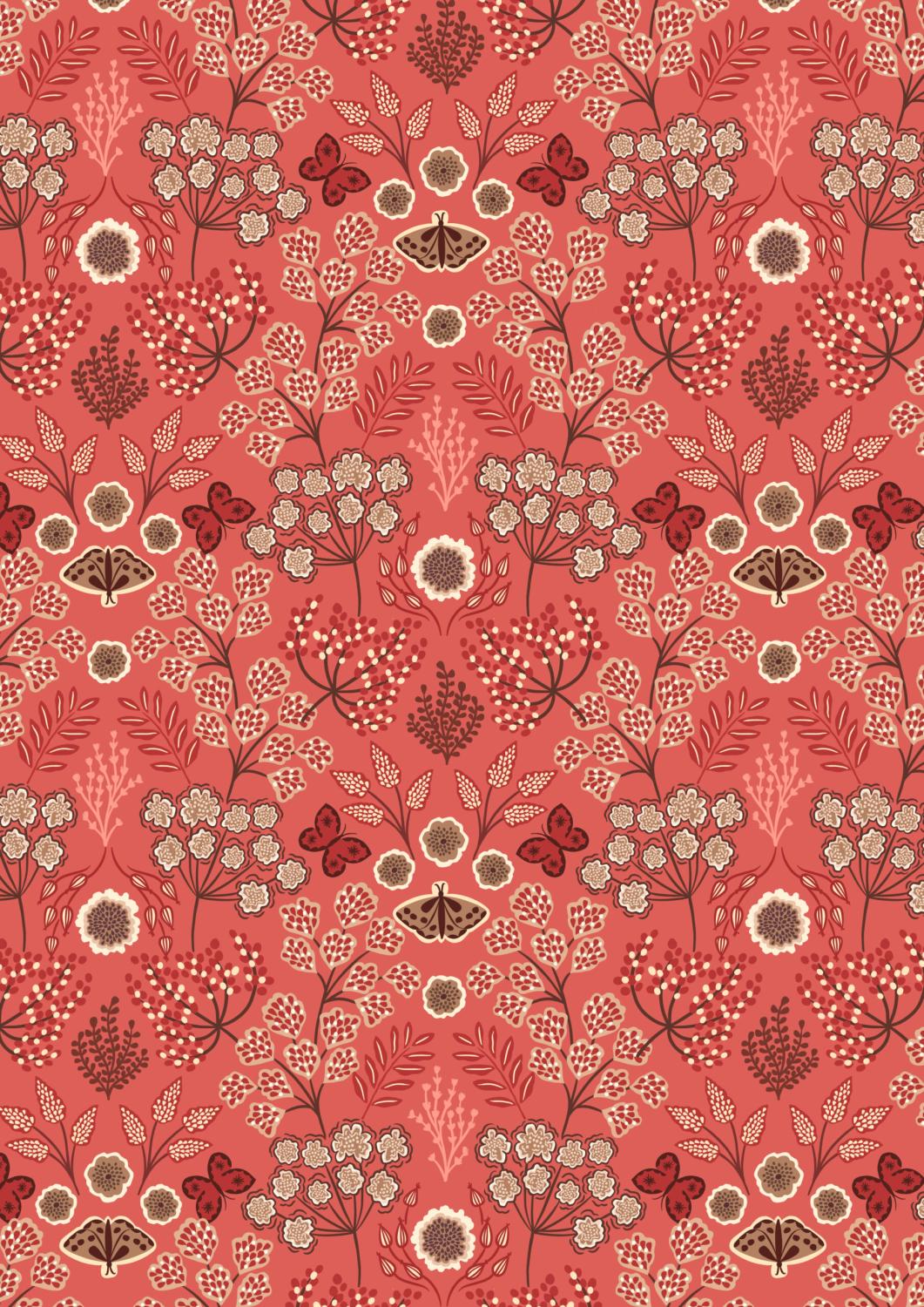 Jardin d&#39;Automne 930B Large Floral Butterfly on Autumnal Red