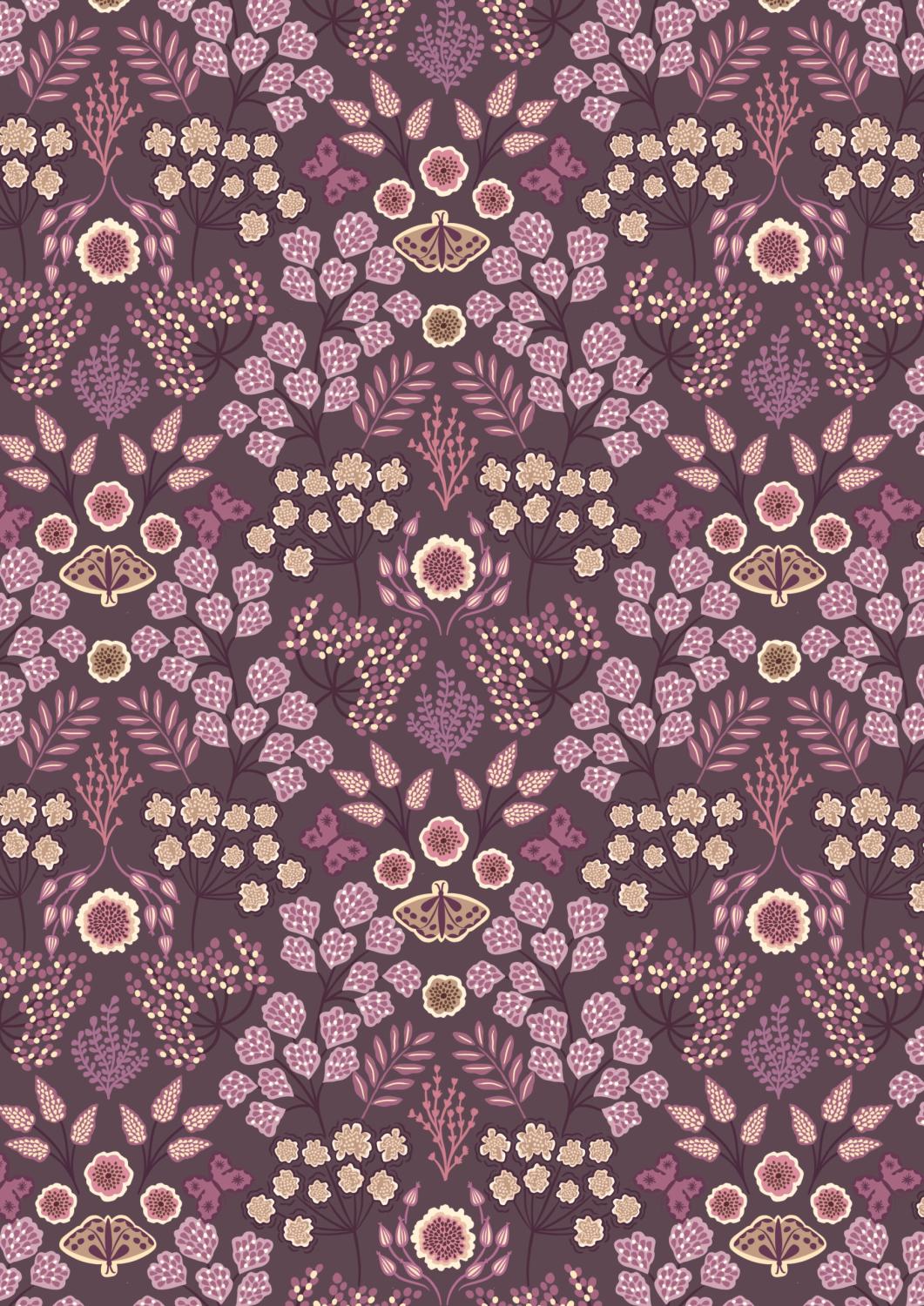 Jardin d&#39;Automne 930C Large Floral Butterfly on Dark Purple