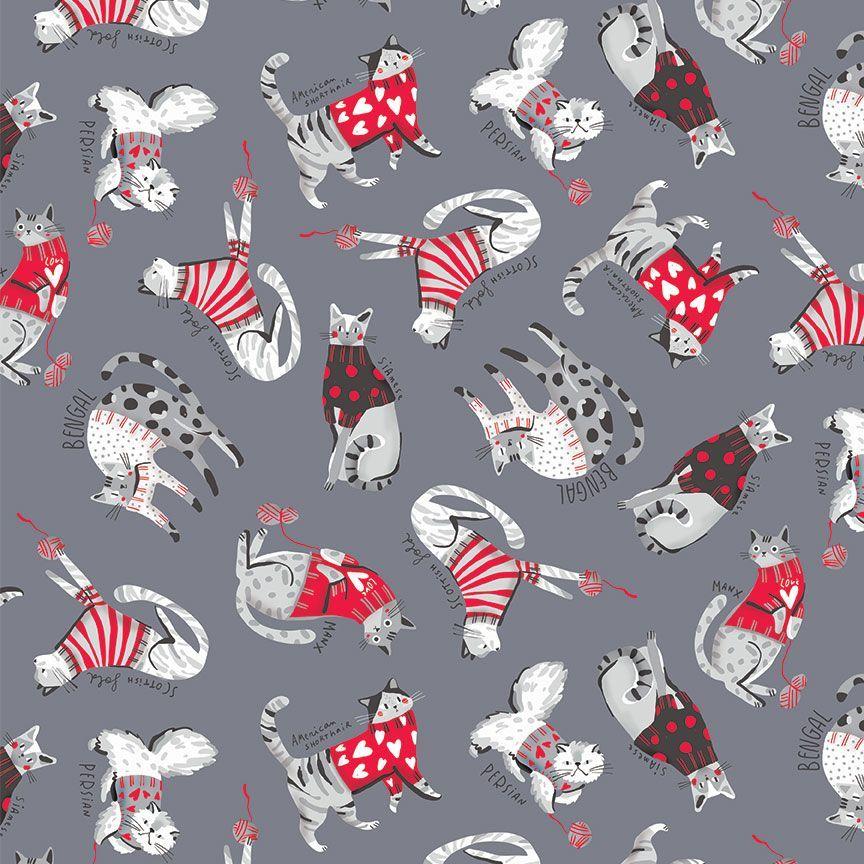 Knits CD4676 Knitting Cats Grey