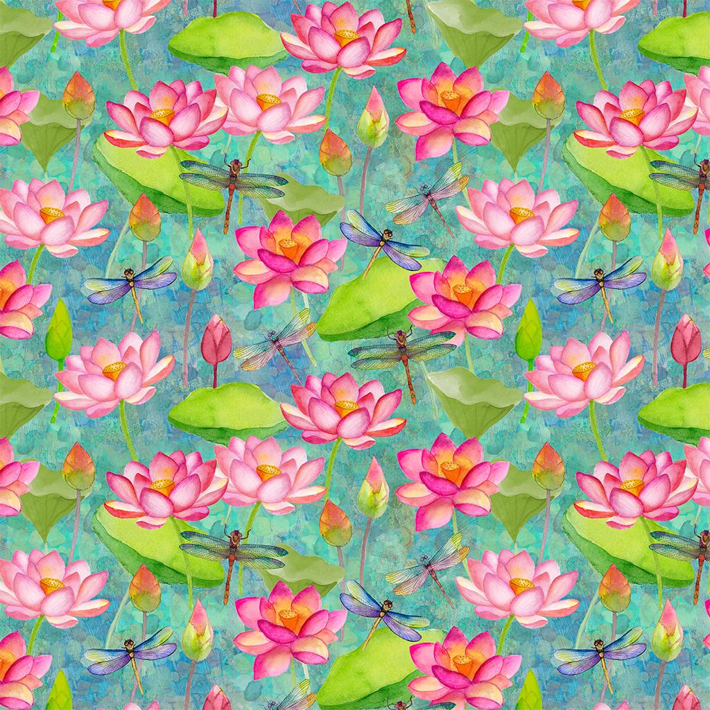 Lily Pond Y4620-103 Dragonfly Floral Light Teal