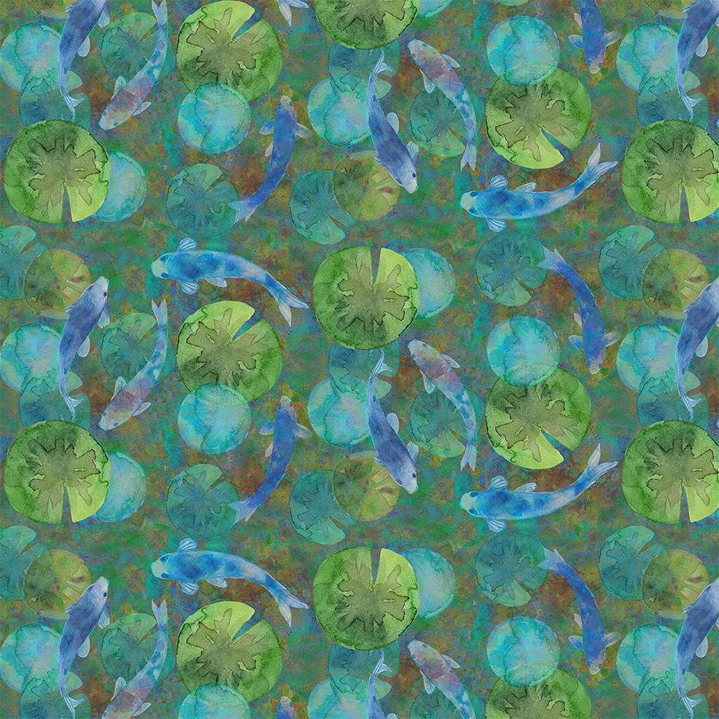 Lily Pond Y4621-104 Hidden Koi Teal