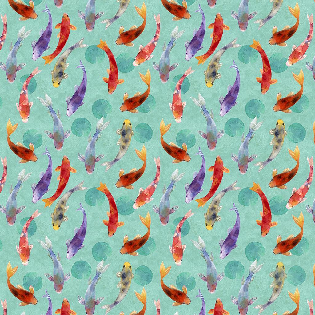 Lily Pond Y4624-103 Colorful Koi Light Teal