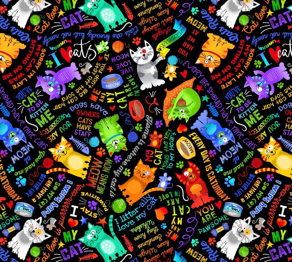 Live Love Meow 3337 Rainbow Cats &amp; Words Black