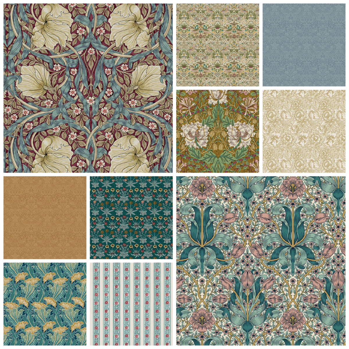 Lodden Gold/Teal Fat Quarter Bundle (Set of 10 Fat Quarters) - Quilted Strait