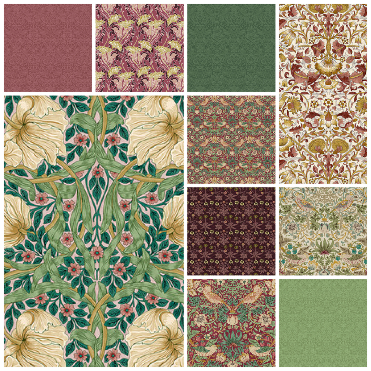 Lodden Sage/Red Fat Quarter Bundle (10 Fat Quarters) - Quilted Strait