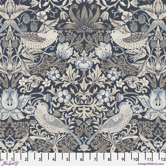 Morden Cotton Lawn 016 Charcoal Strawberry Thief - Quilted Strait