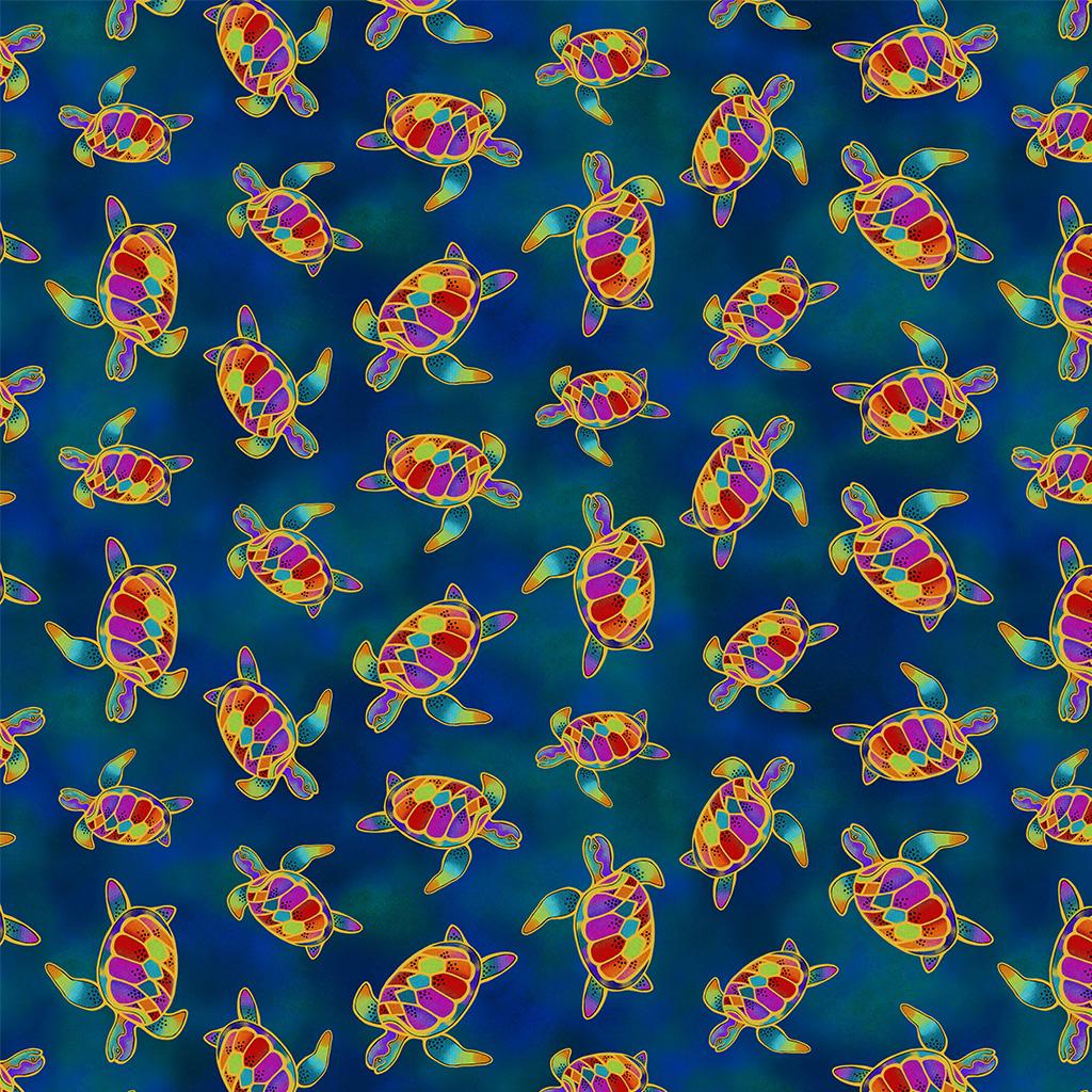 Oceania 4702-99M Turtles Dark Sky Gold Metallic - Quilted Strait