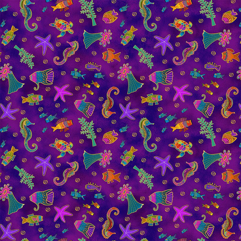 Oceania 4703-122M Sealife Dark Orchid Gold Metallic - Quilted Strait