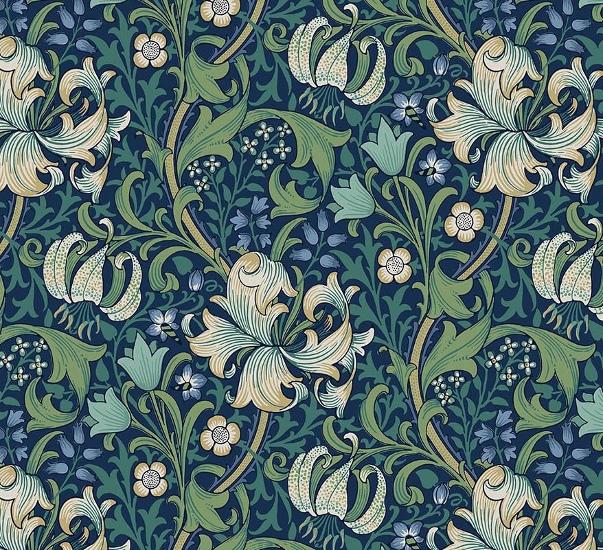 Morris & Co 028.Navy Golden Lily - Quilted Strait