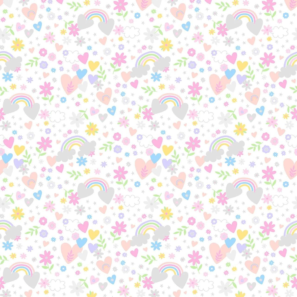 Playtime Flannel 10451-W Hearts & Rainbows White