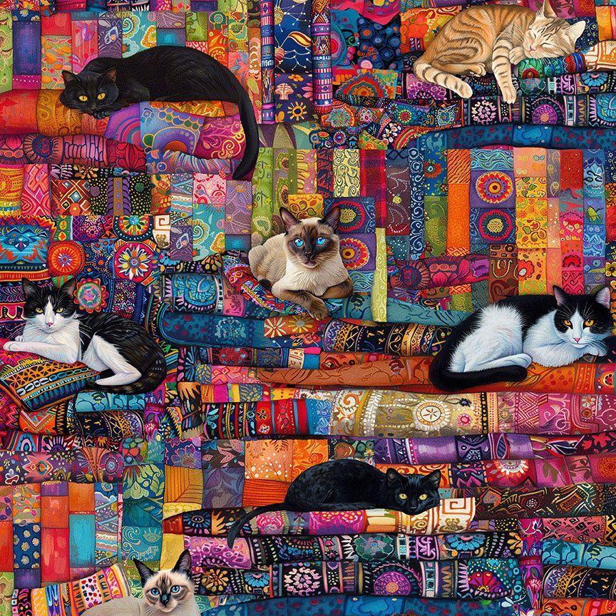 Purrfect Patchwork Cats CD4250 Cats on Quilts Multi