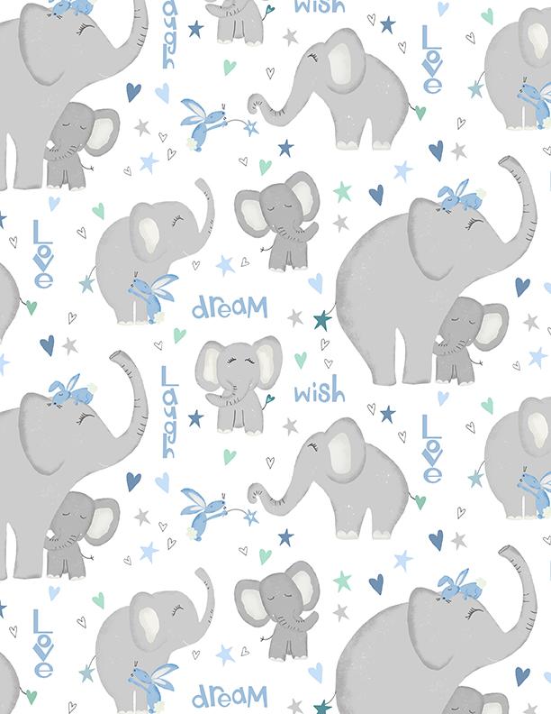 Safari Lullaby 36263 194 Elephant All Over White