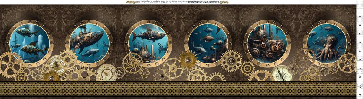 Steampunk Menagerie 12" Tall Boarder Prints, 4 prints per yard.