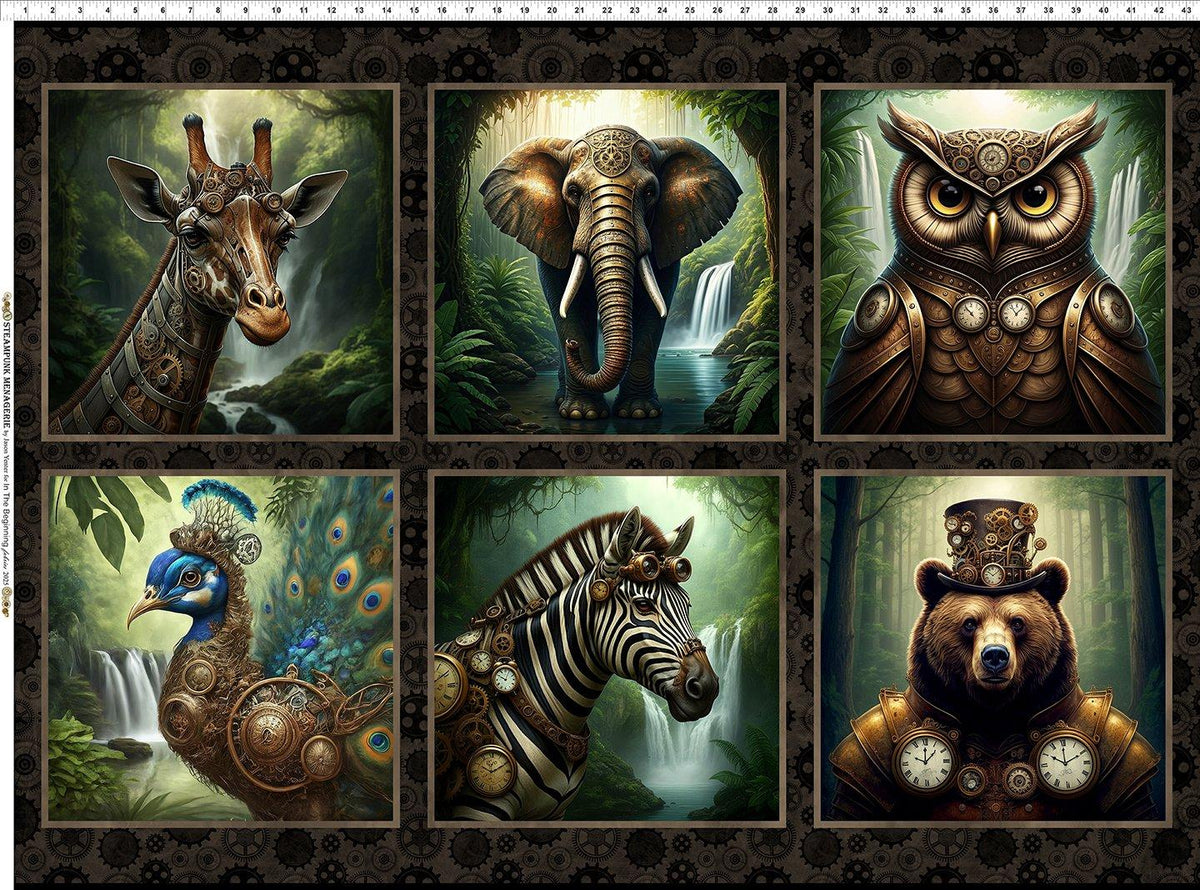Steampunk Menagerie 32" X 43" (Each Image) is 12" X 12") - Quilted Strait
