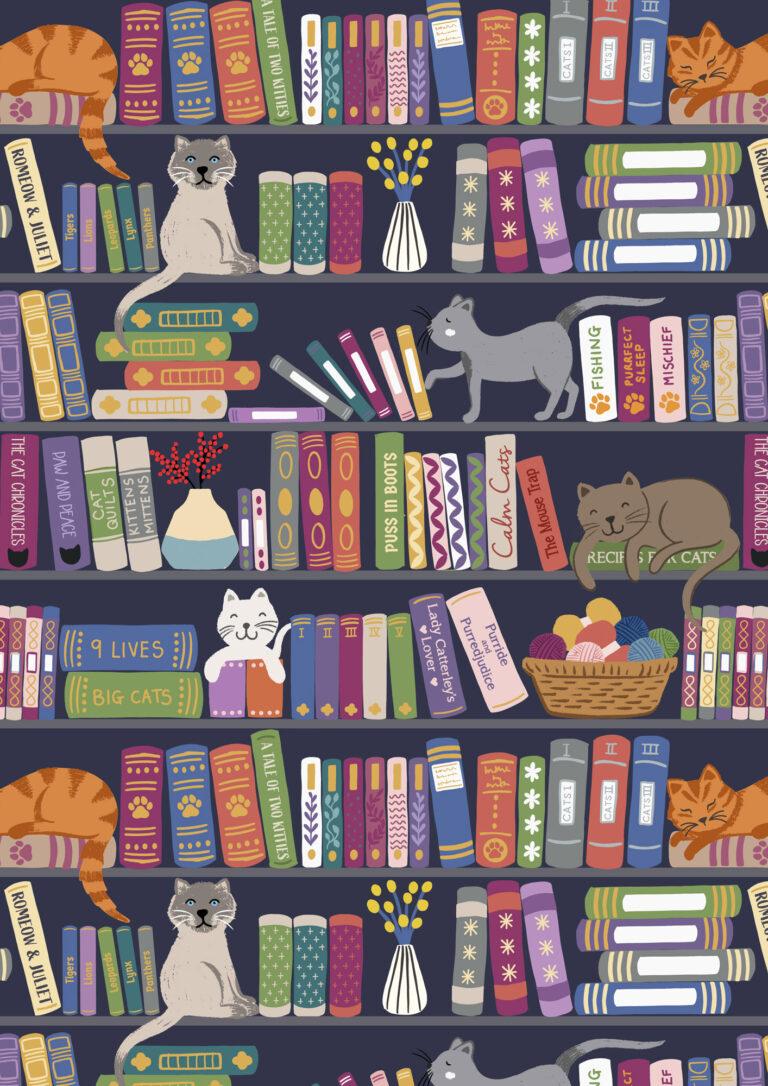 The Purrrfect Book Club 961A Book Shelves and Cats