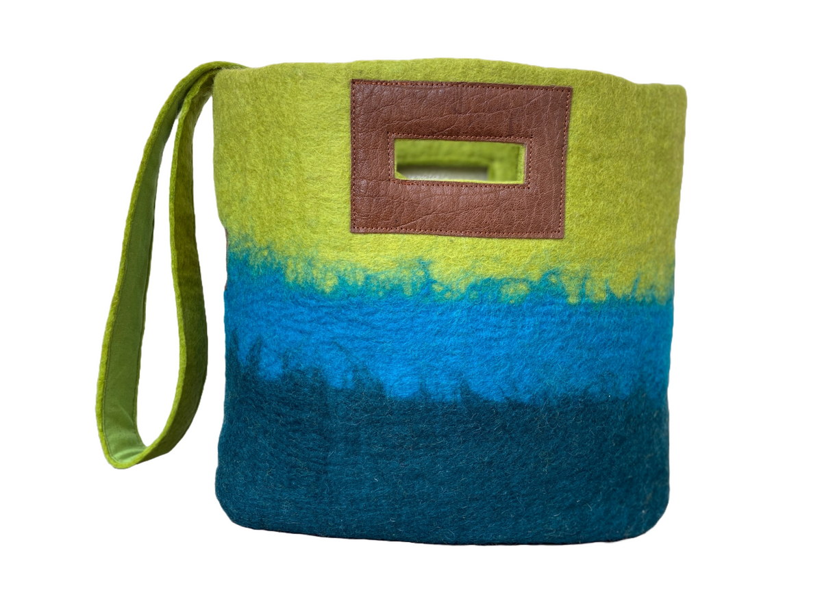 Wool Felted Ombre Tote - Aqua - FM1