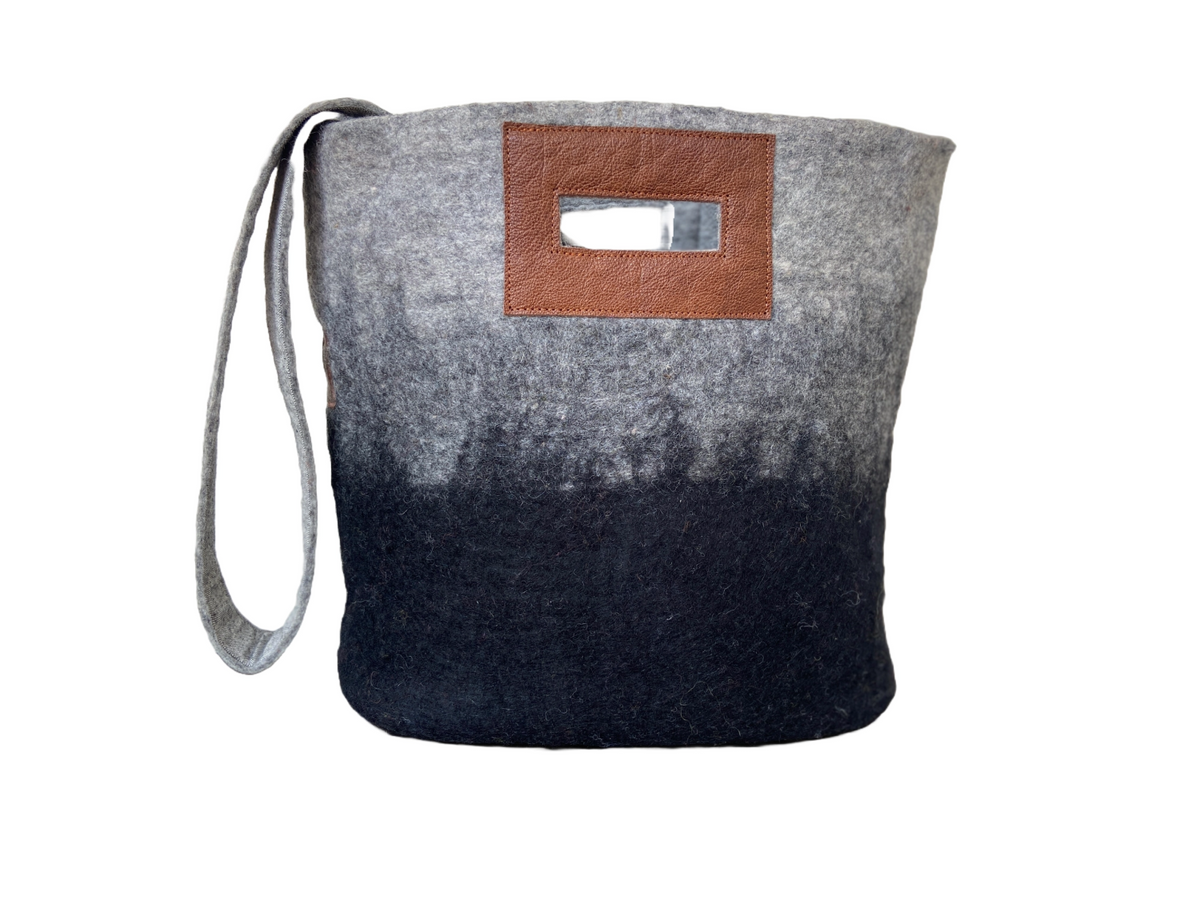 Wool Felted Ombre Tote - Black - FM1