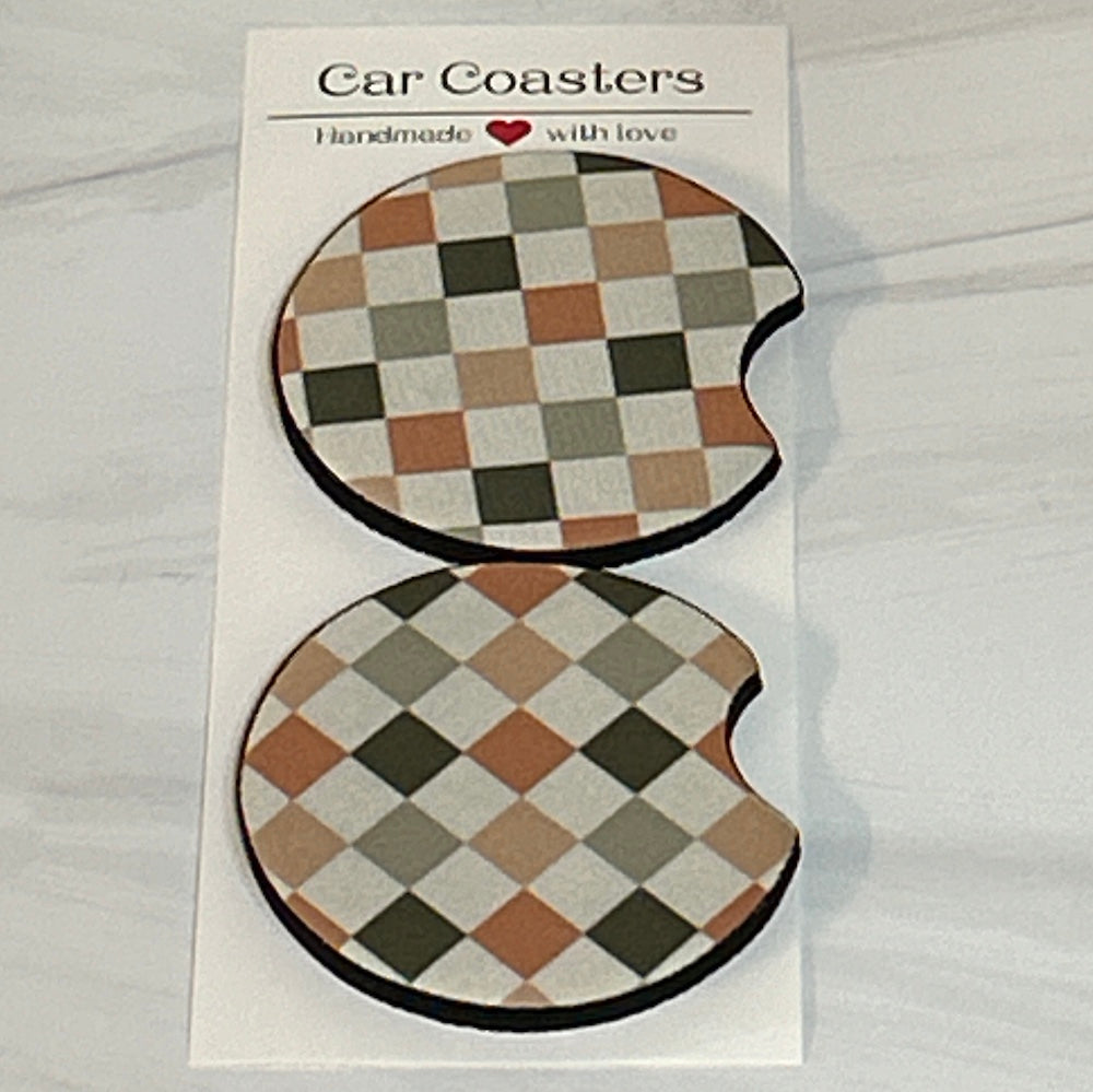 Boho Checker Car Coasters (FM)