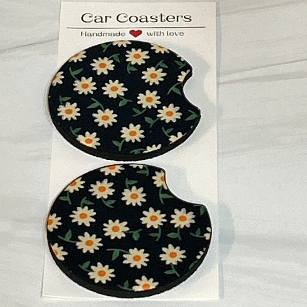 Black Daisy Car Coasters (FM)